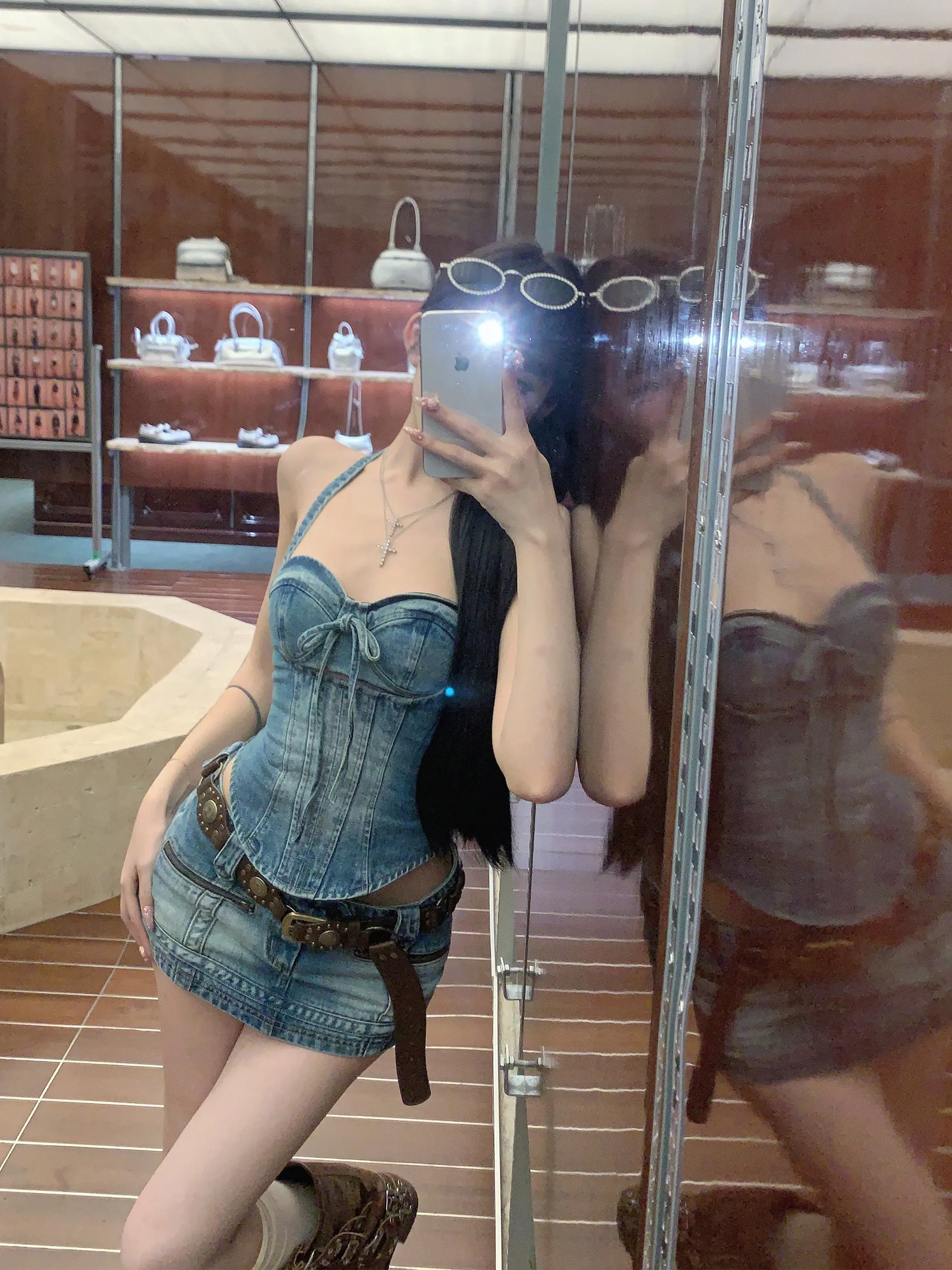 【24s Jul.】Denim Halter Top and Skirt Set 2024 Summer