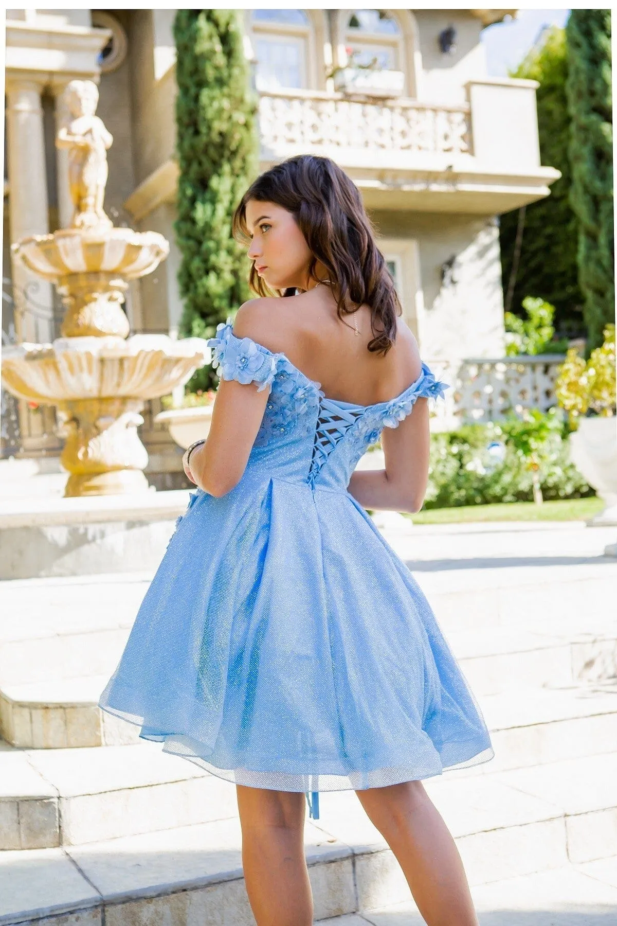 3D Floral Short Off Shoulder Dress by Cinderella Couture 5120J