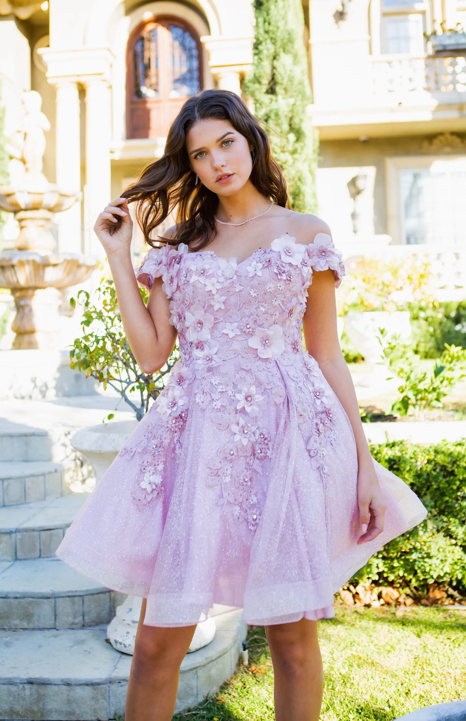 3D Floral Short Off Shoulder Dress by Cinderella Couture 5120J