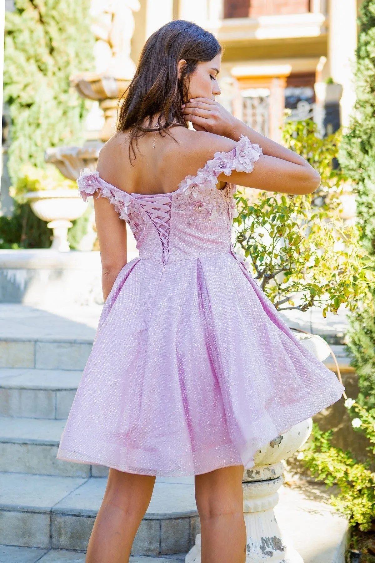 3D Floral Short Off Shoulder Dress by Cinderella Couture 5120J