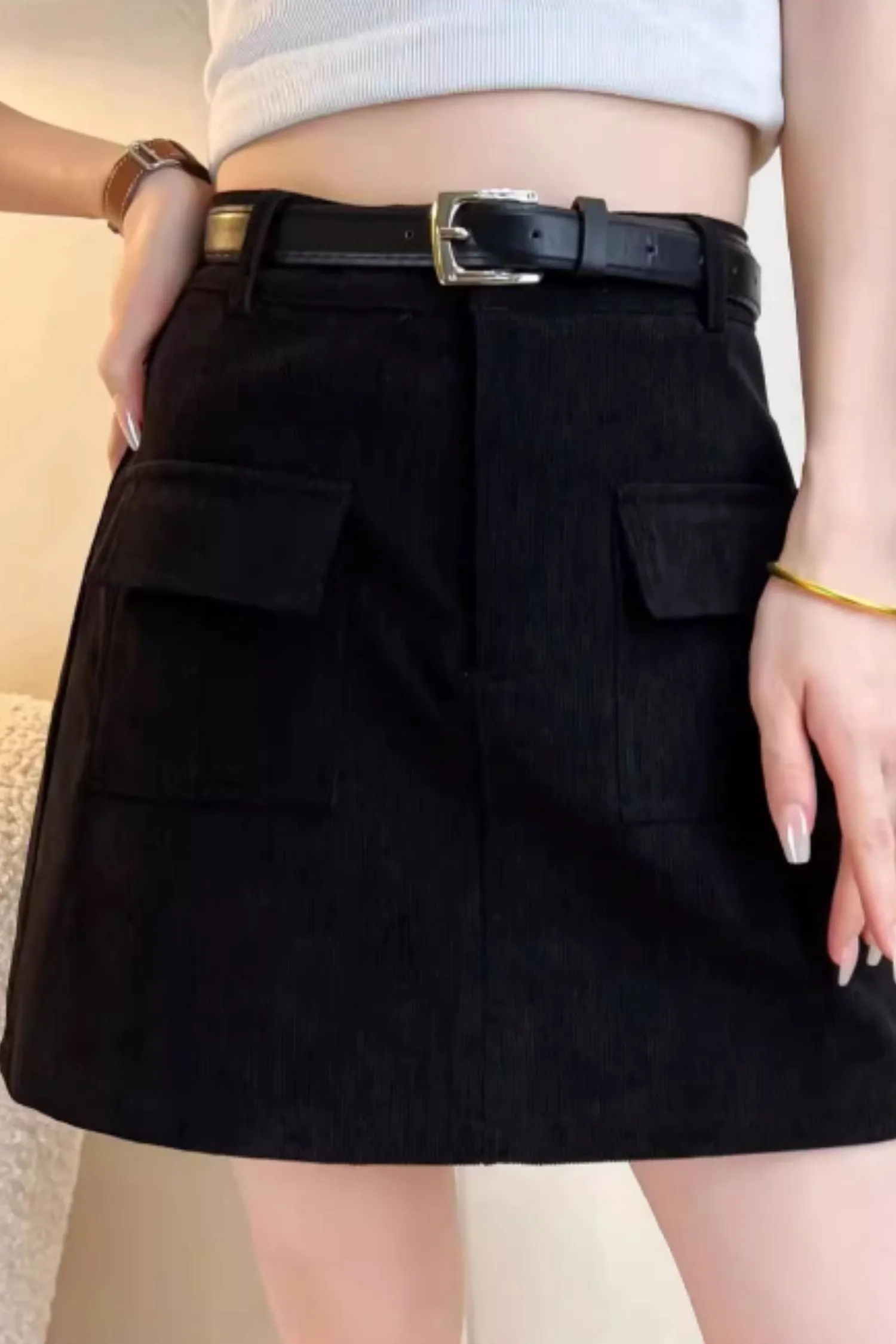 A line short autumn corduroy skirt C4636
