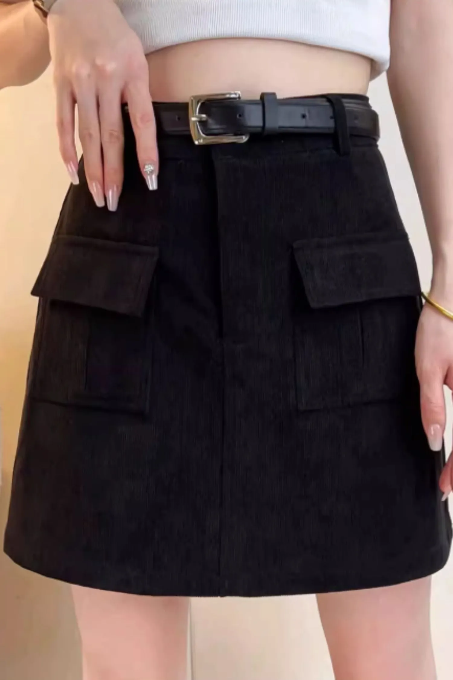 A line short autumn corduroy skirt C4636