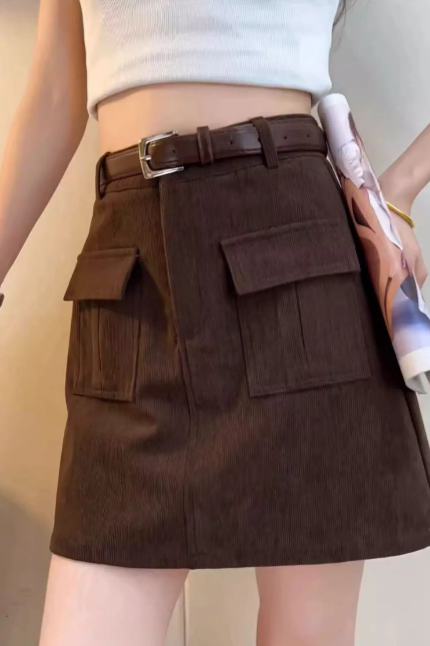 A line short autumn corduroy skirt C4636