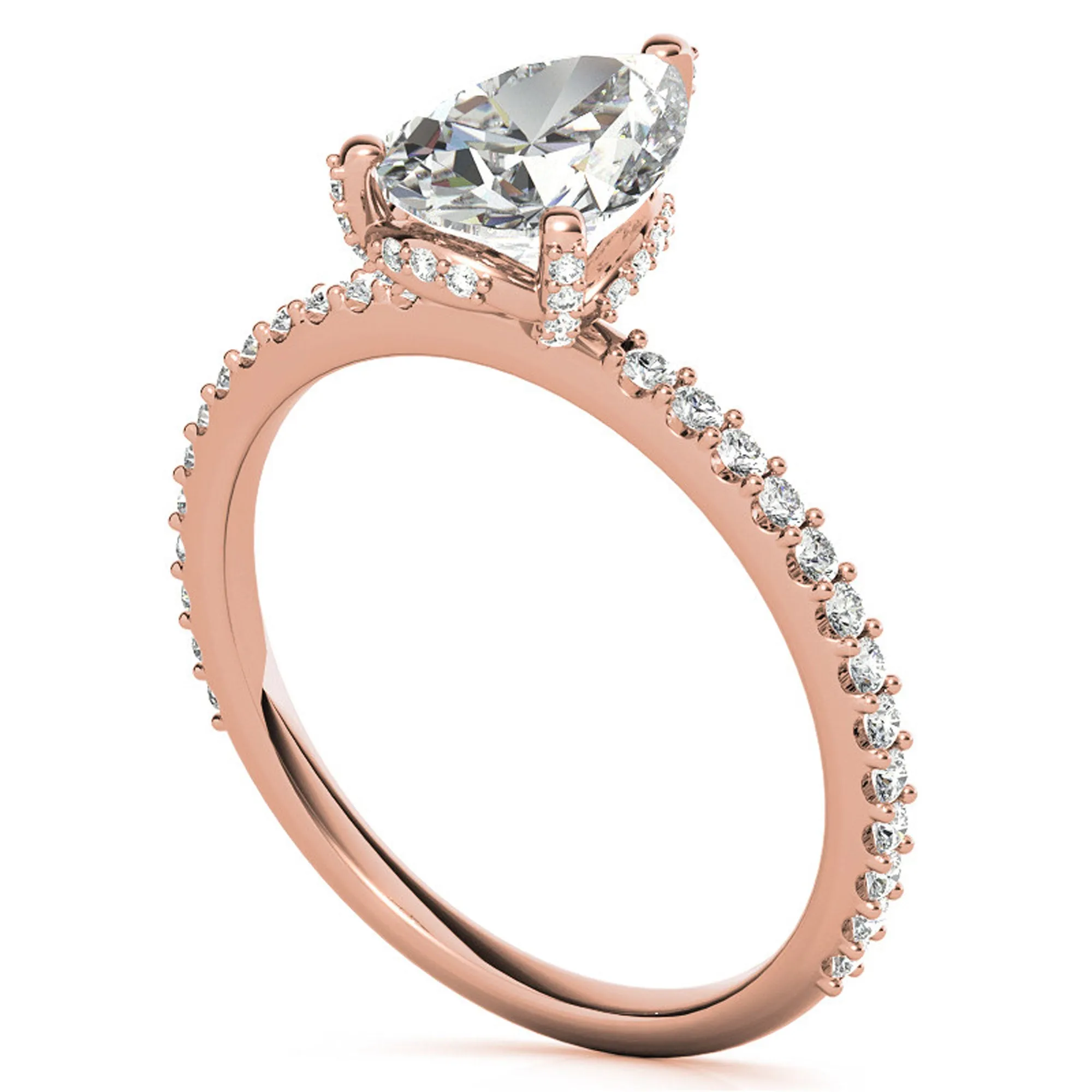 Adjustable Engagement Sterling Silver Rose Gold  Pear Shape Ring For Women