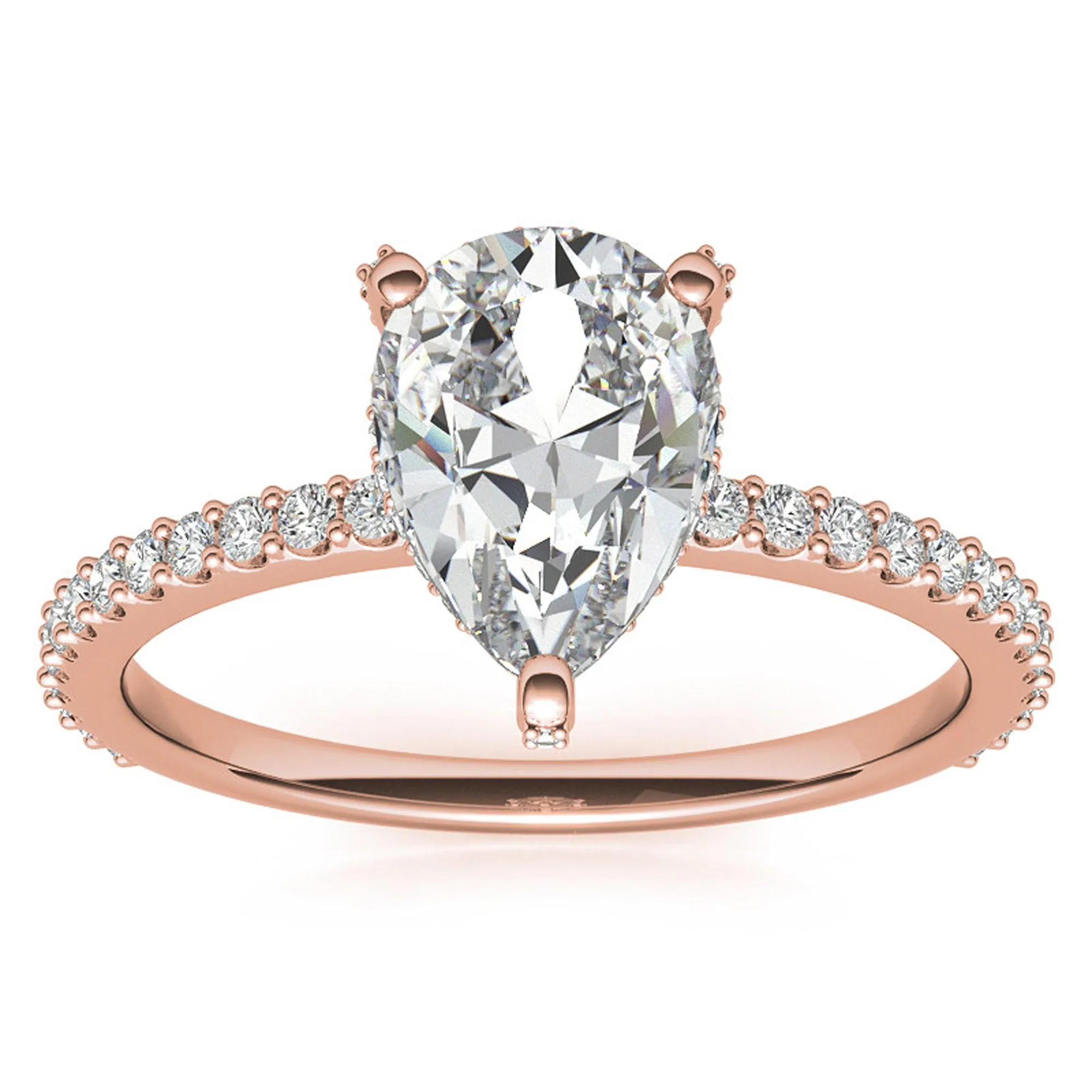 Adjustable Engagement Sterling Silver Rose Gold  Pear Shape Ring For Women
