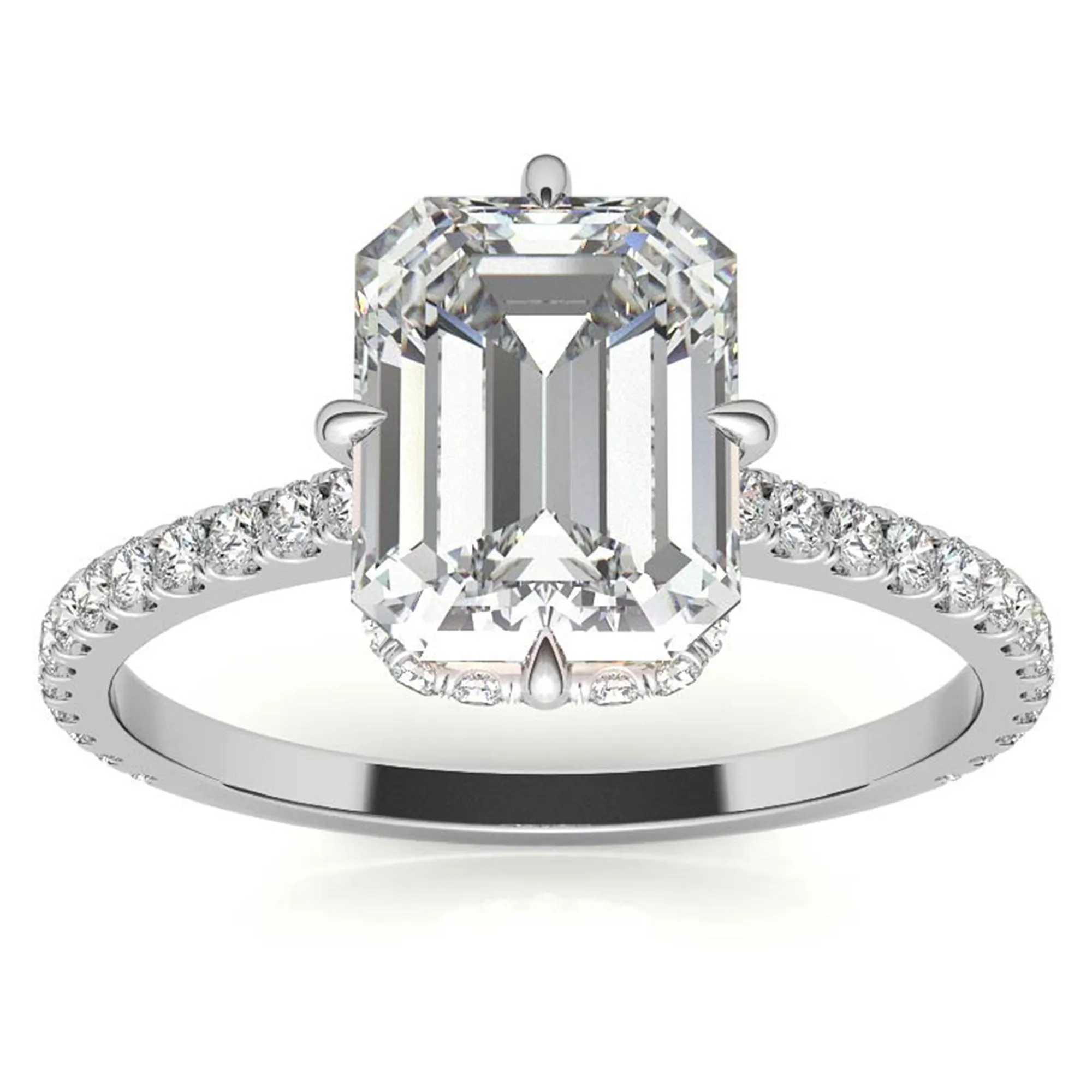 Adjustable Engagement Sterling Silver White Gold Emerald Cut Ring For Woman