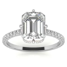 Adjustable Engagement Sterling Silver White Gold Emerald Cut Ring For Woman