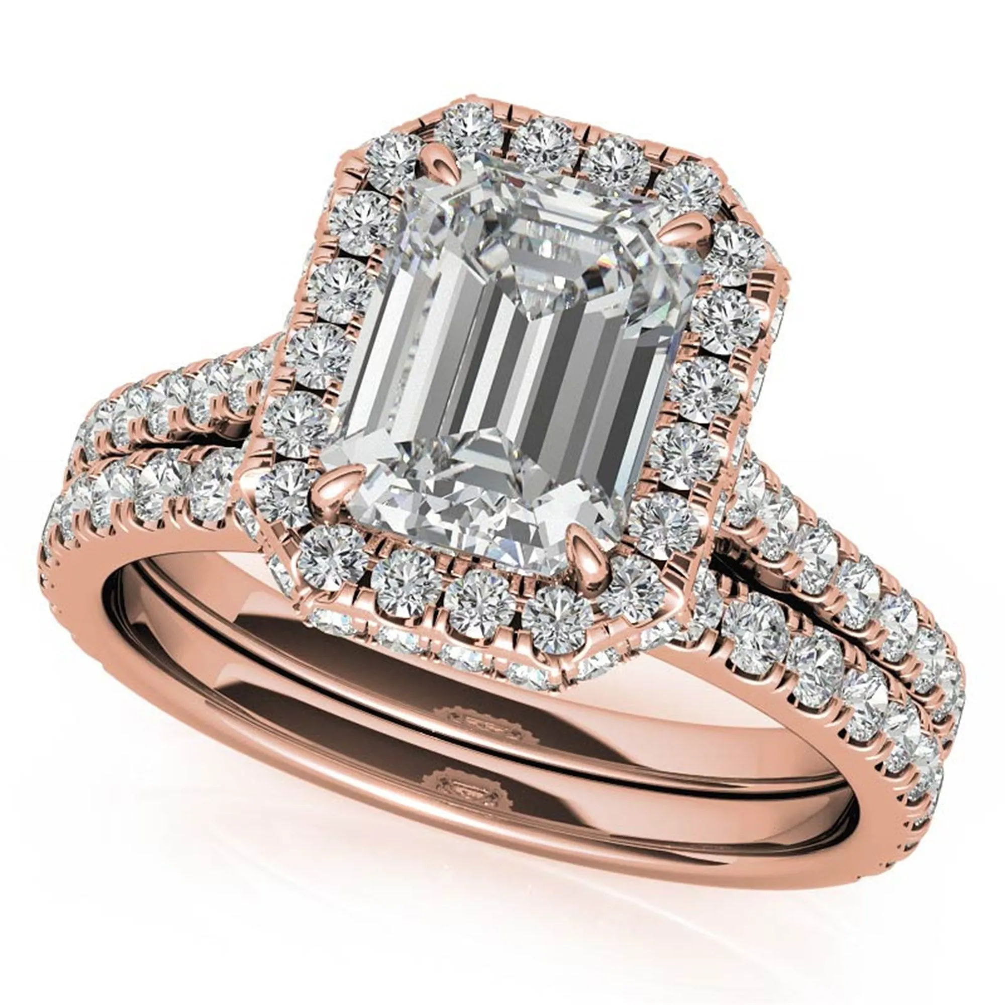 Adjustable  Sterling Silver Engagement Rose Gold Emerald-Cut Ring For Woman