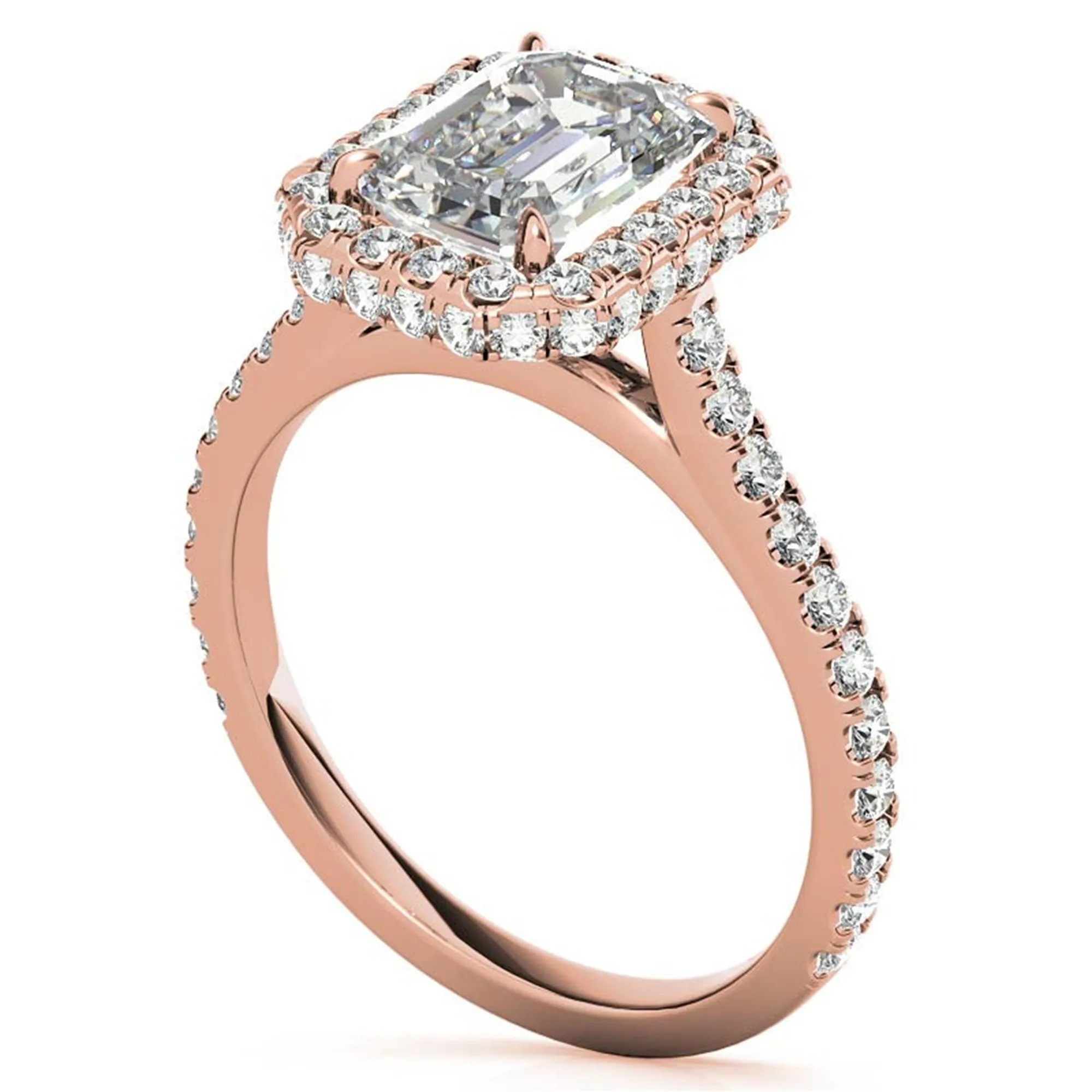 Adjustable  Sterling Silver Engagement Rose Gold Emerald-Cut Ring For Woman