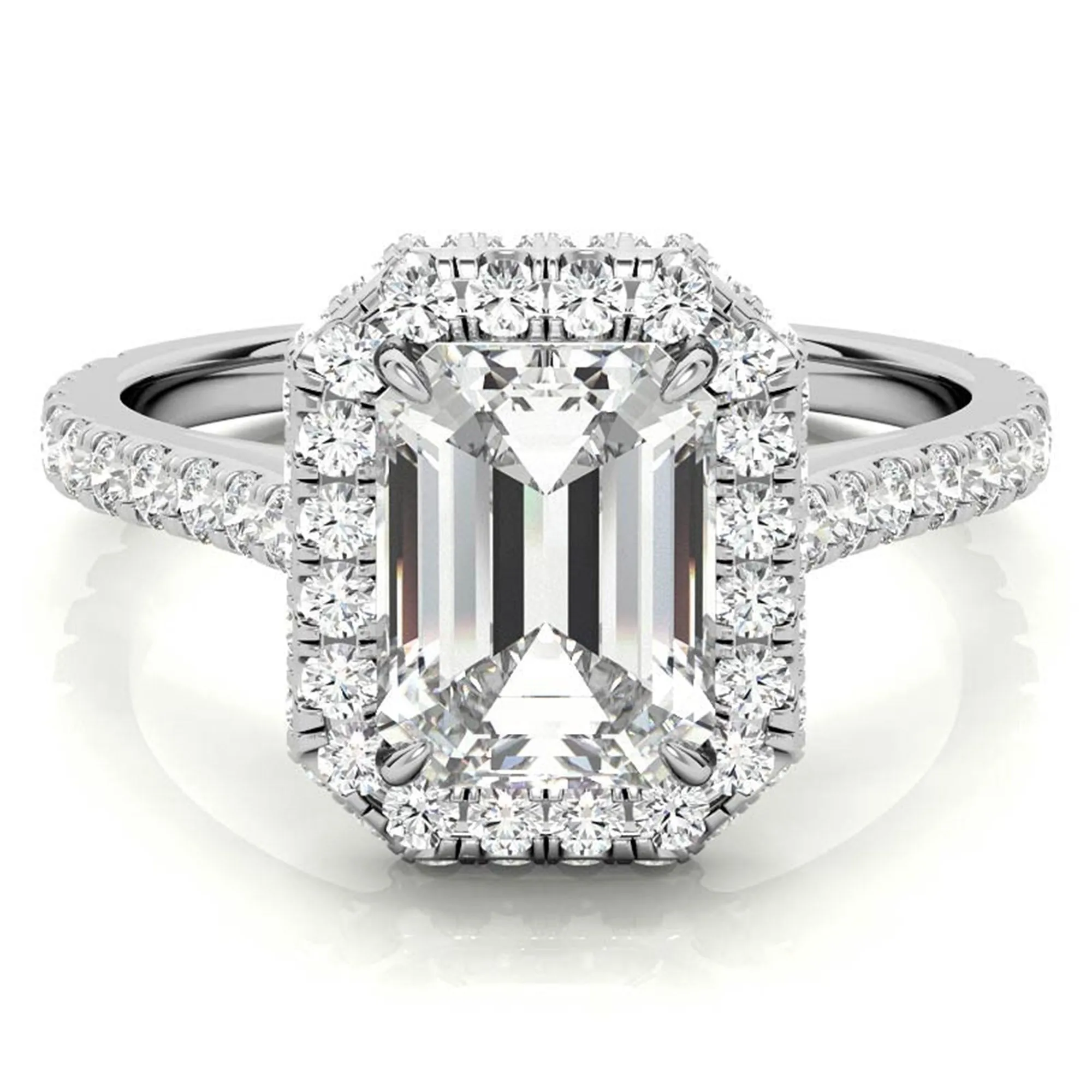 Adjustable  Sterling Silver Engagement White Gold Emerald-Cut Ring For Woman