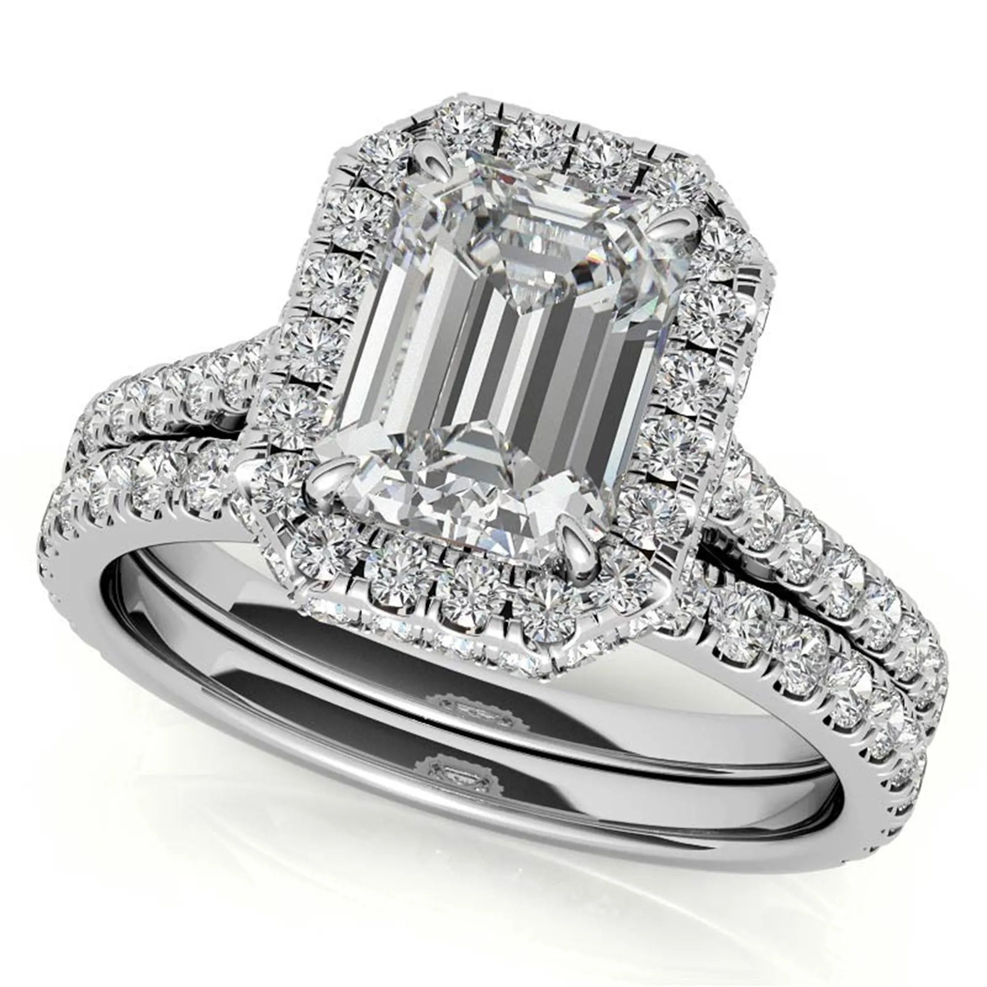 Adjustable  Sterling Silver Engagement White Gold Emerald-Cut Ring For Woman