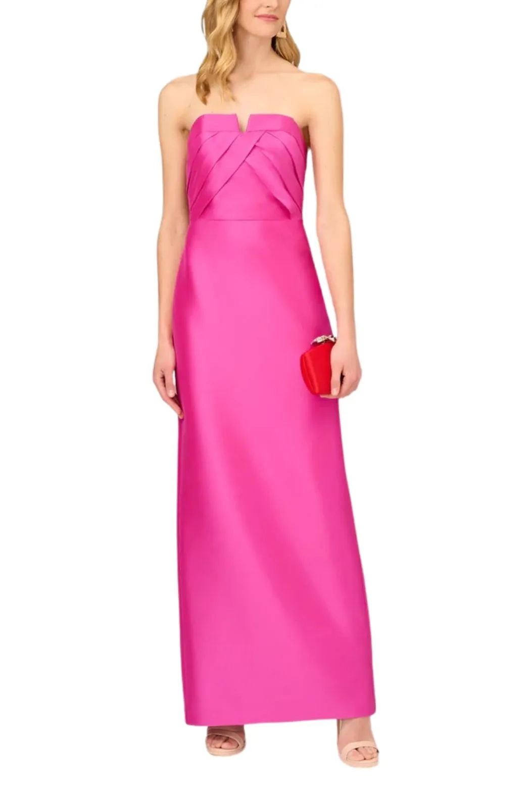 Aidan Mattox Strapless Mikado Gown with Pleated Bodice