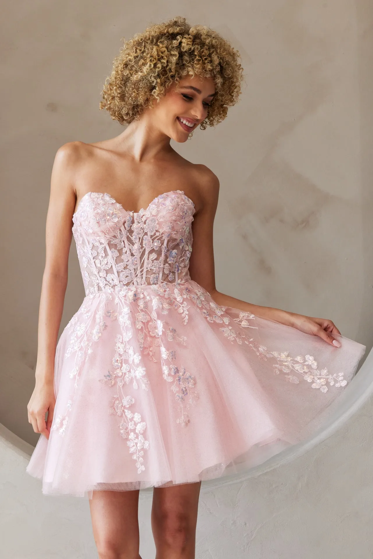 Applique Short Strapless A-line Dress by Amelia Couture BZ9024S