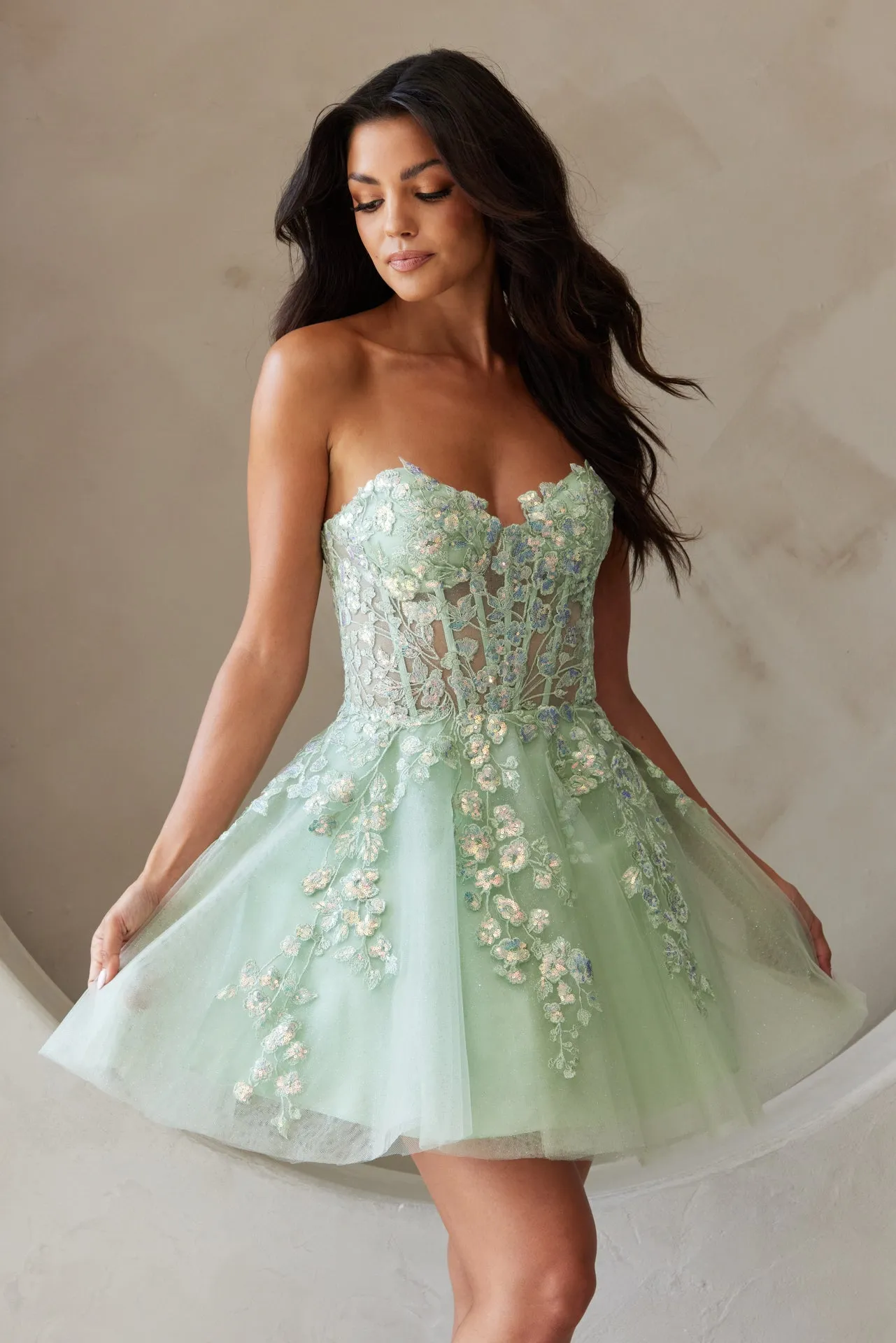 Applique Short Strapless A-line Dress by Amelia Couture BZ9024S
