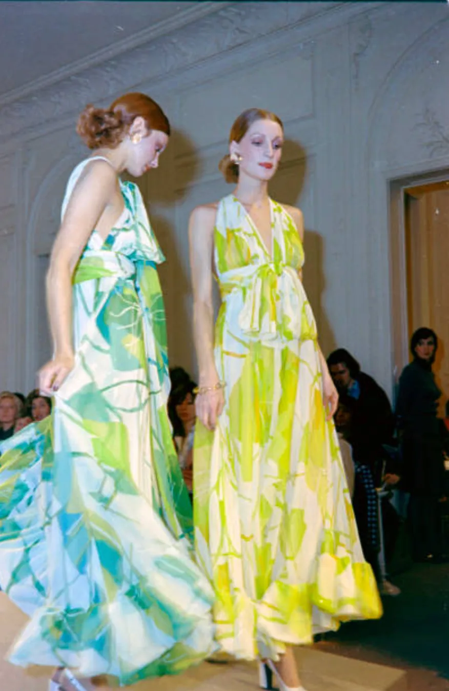 Beautiful 1973 Christian Dior by Marc Bohan Printed Silk Chiffon Dress