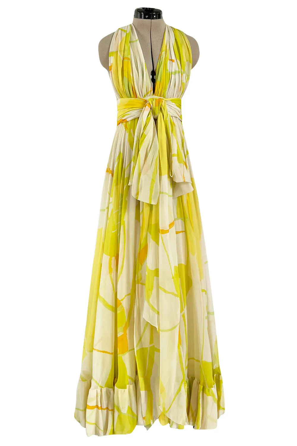 Beautiful 1973 Christian Dior by Marc Bohan Printed Silk Chiffon Dress