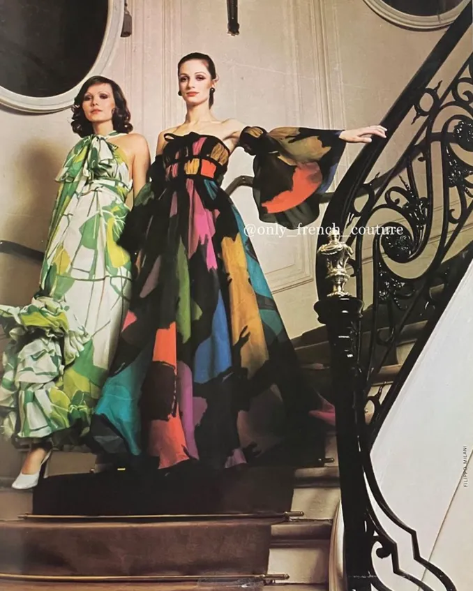 Beautiful 1973 Christian Dior by Marc Bohan Printed Silk Chiffon Dress