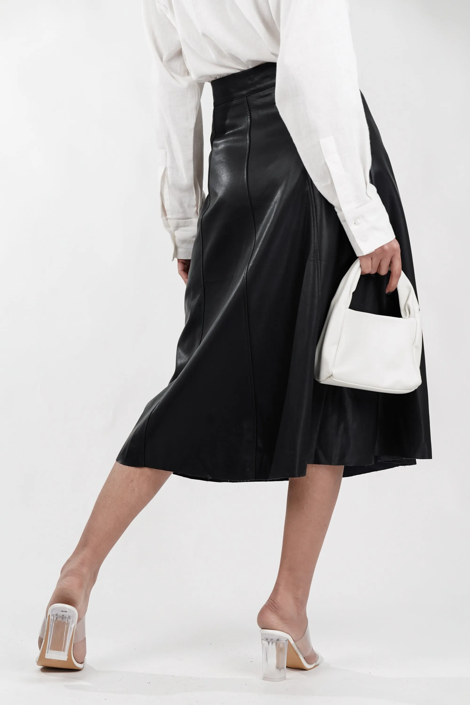 Black Panelled Edge Leather Skirt