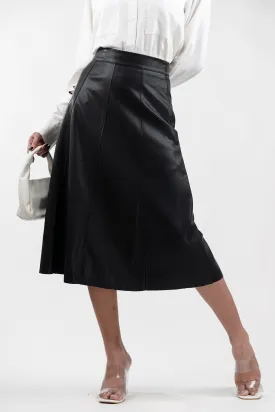 Black Panelled Edge Leather Skirt