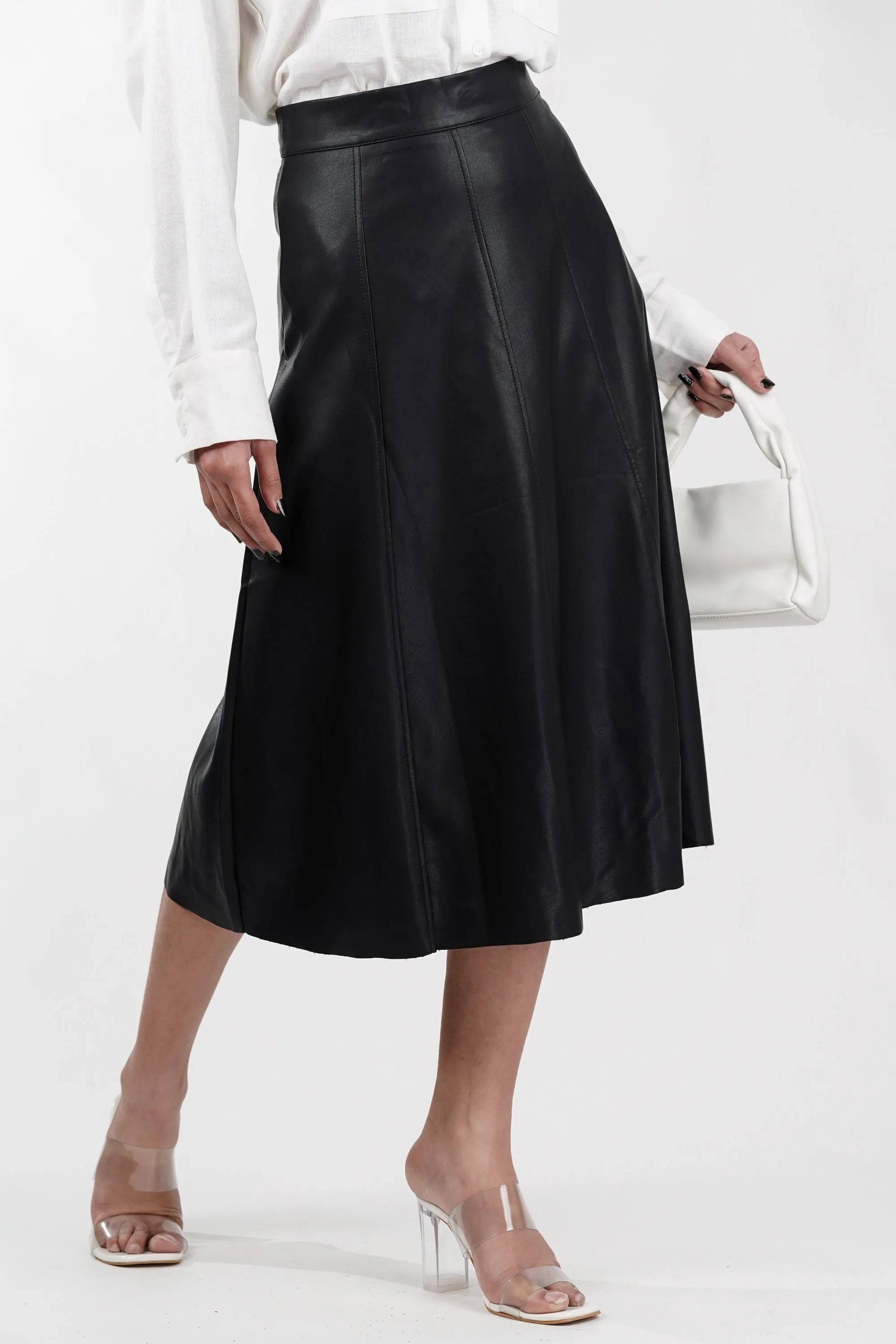 Black Panelled Edge Leather Skirt