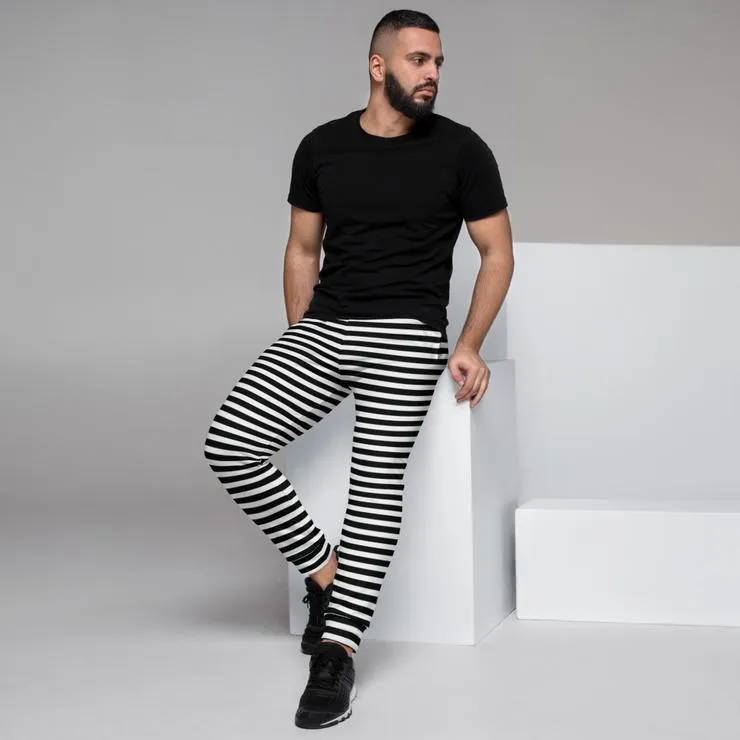 Black White Minimalist Men's Joggers, Modern Simple Minimalist Sweatpants For Men-Made in EU/MX