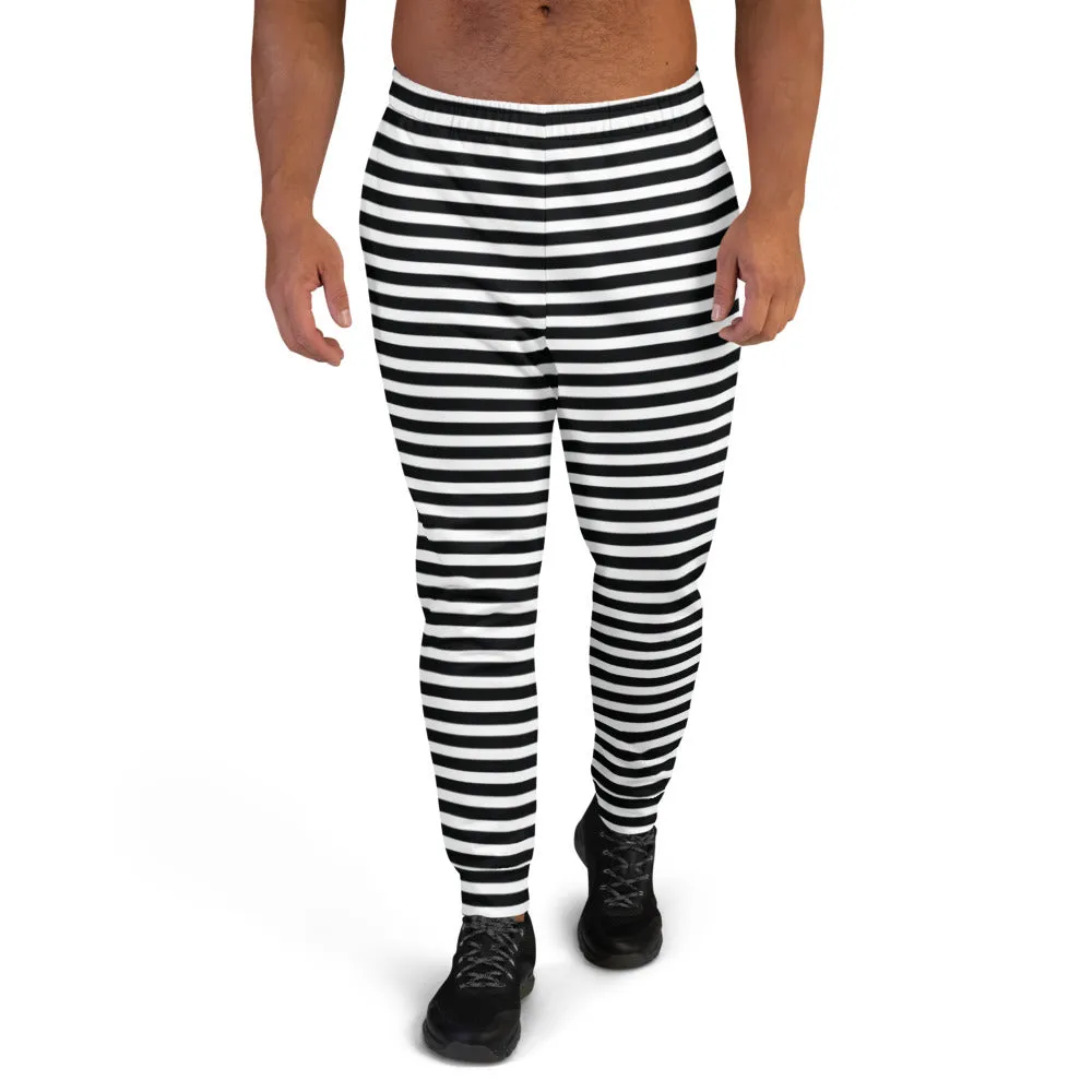 Black White Minimalist Men's Joggers, Modern Simple Minimalist Sweatpants For Men-Made in EU/MX