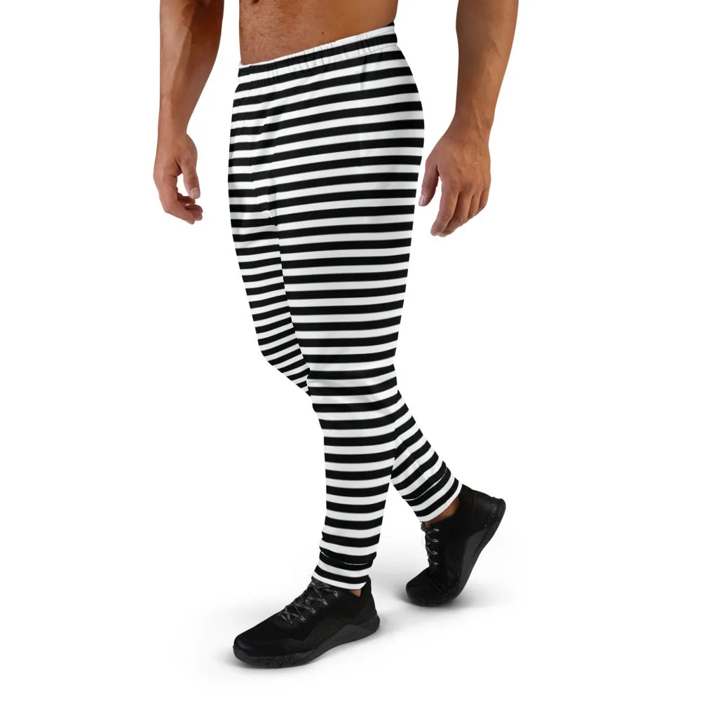 Black White Minimalist Men's Joggers, Modern Simple Minimalist Sweatpants For Men-Made in EU/MX