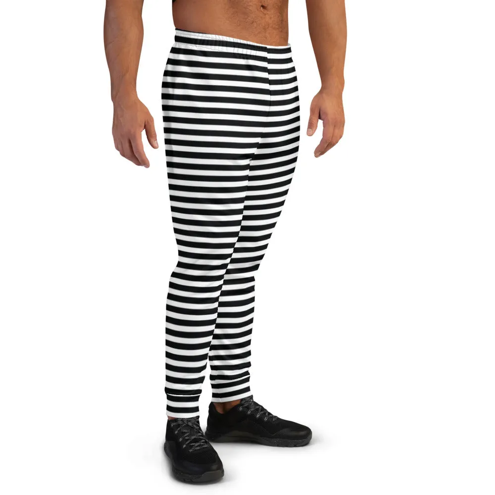 Black White Minimalist Men's Joggers, Modern Simple Minimalist Sweatpants For Men-Made in EU/MX
