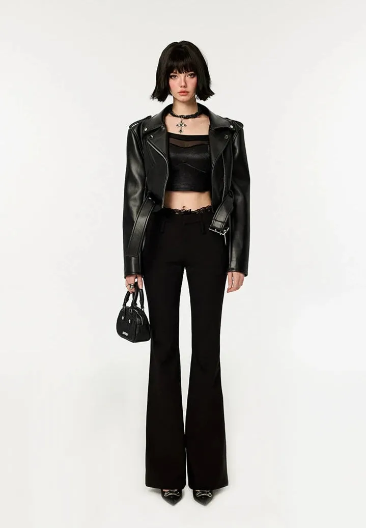 Boxy Faux Leather Jacket and Pleated Side Zip Mini Skirt Two-Piece Set