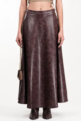 Burnt Umber Flared Leather Skirt