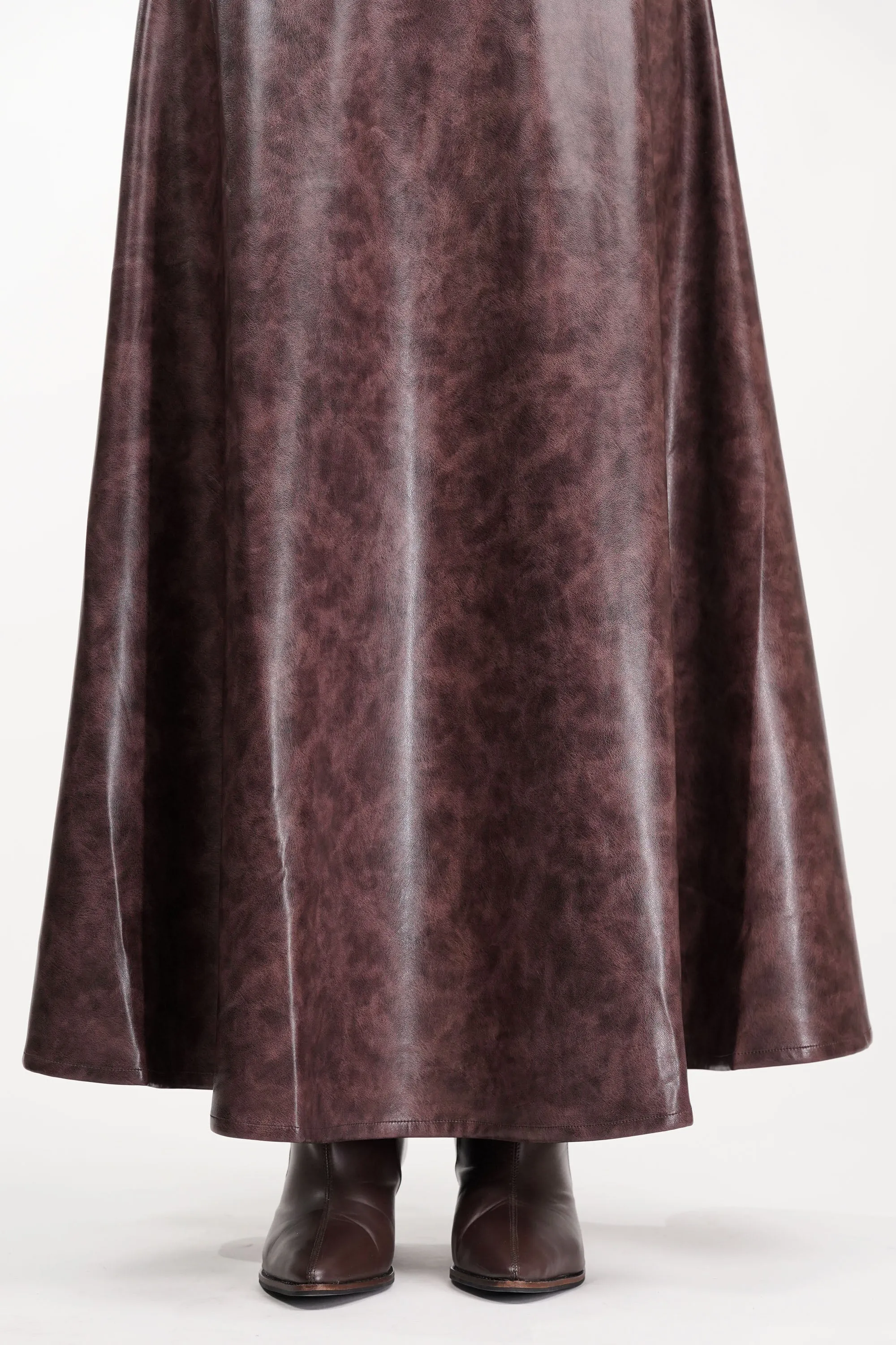 Burnt Umber Flared Leather Skirt