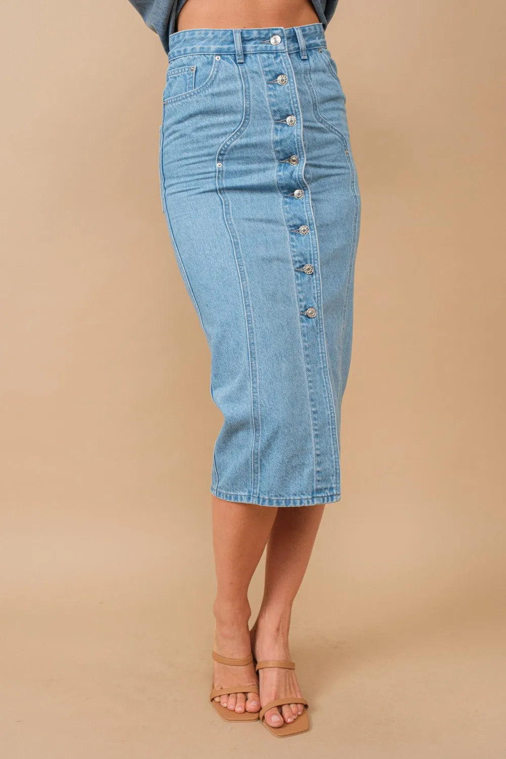 Button Front Denim Skirt | Blue B