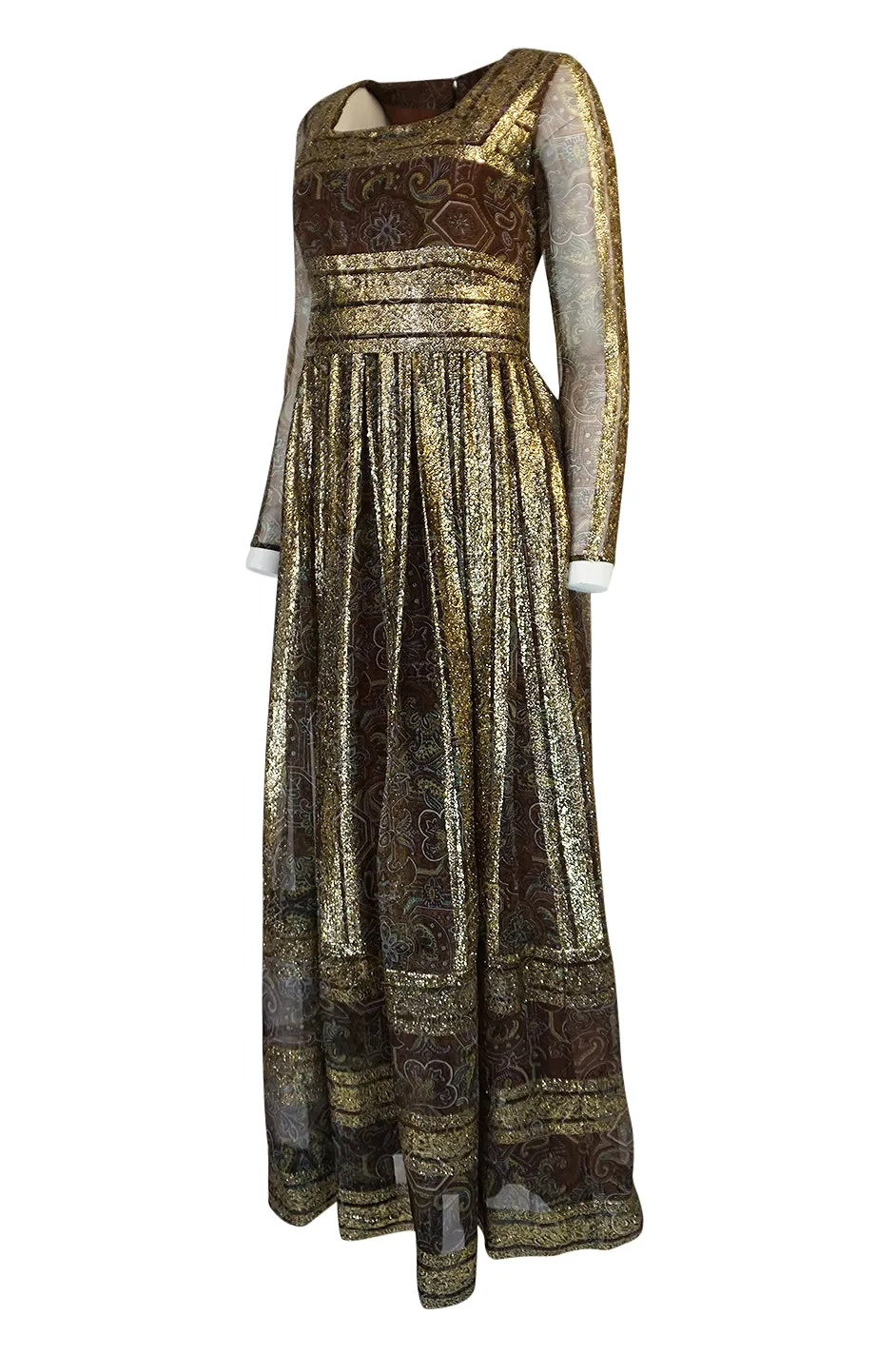 c1968 Christian Dior Demi-Couture Gold & Printed Silk Dress