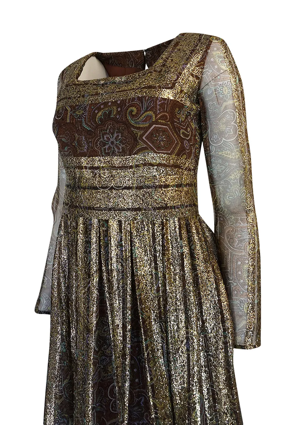 c1968 Christian Dior Demi-Couture Gold & Printed Silk Dress