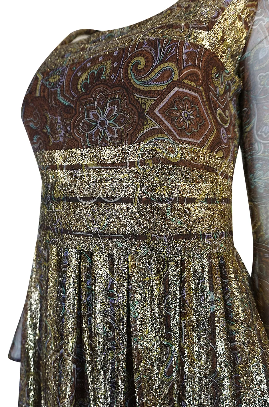 c1968 Christian Dior Demi-Couture Gold & Printed Silk Dress