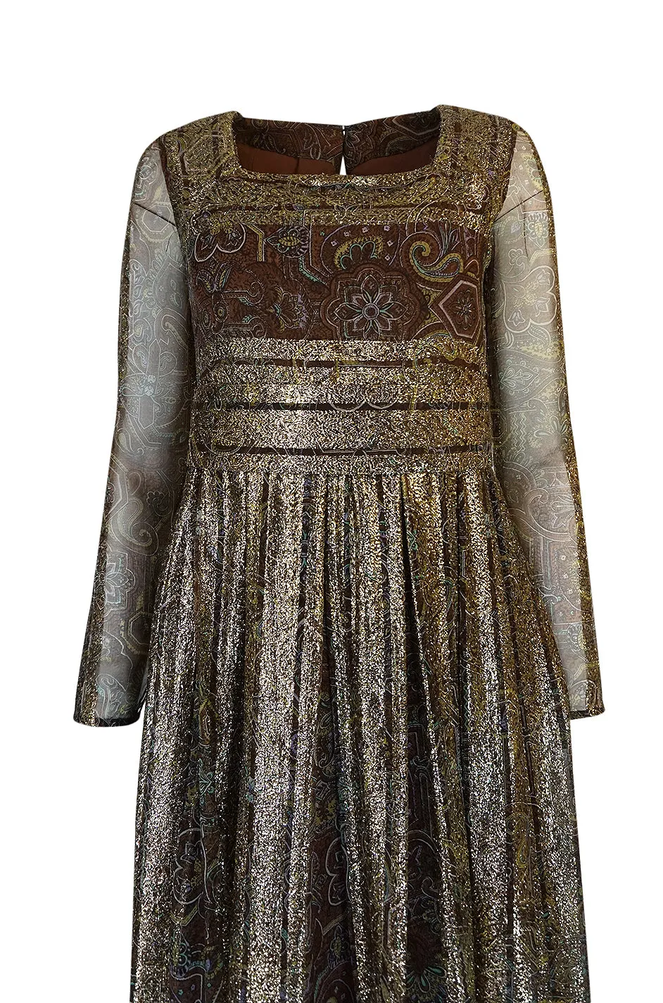c1968 Christian Dior Demi-Couture Gold & Printed Silk Dress