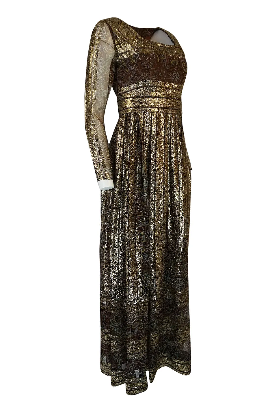 c1968 Christian Dior Demi-Couture Gold & Printed Silk Dress