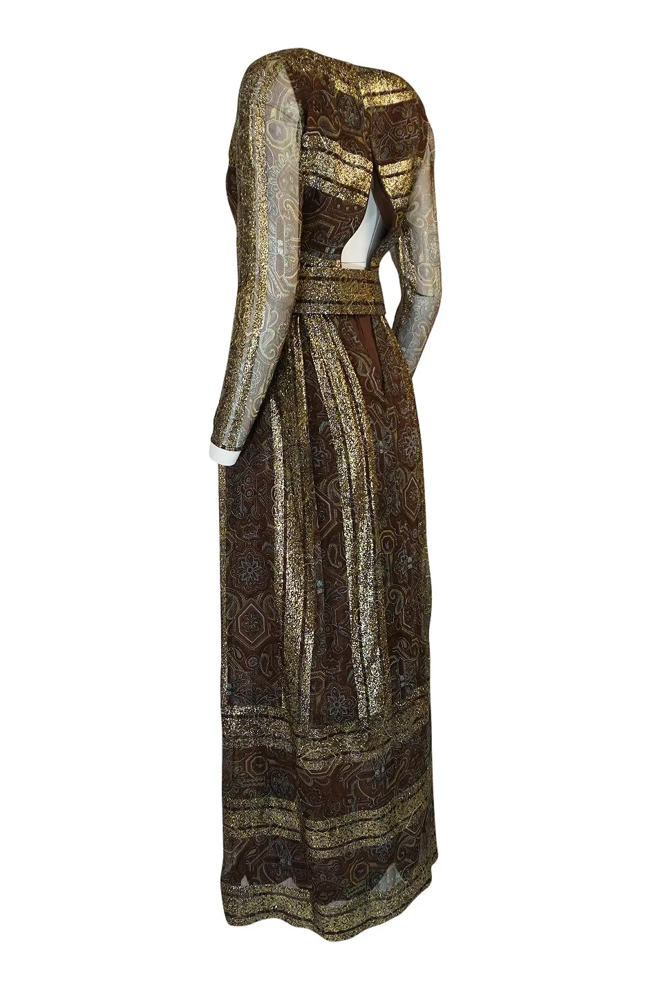 c1968 Christian Dior Demi-Couture Gold & Printed Silk Dress