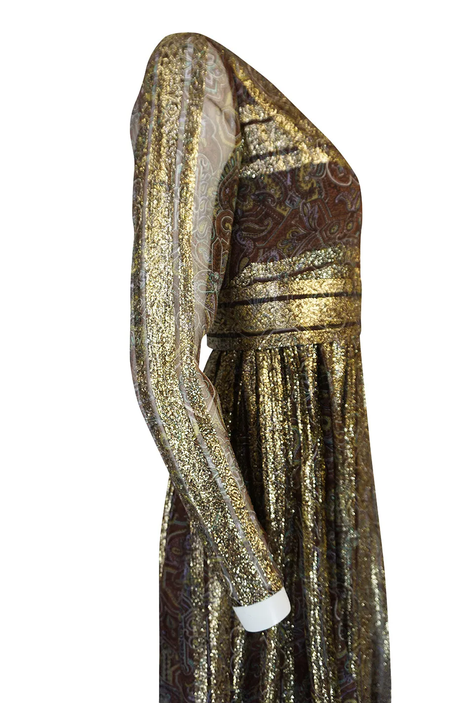 c1968 Christian Dior Demi-Couture Gold & Printed Silk Dress