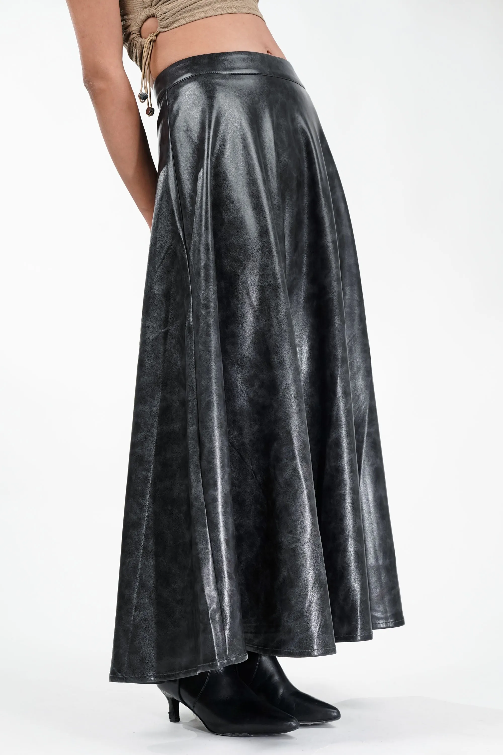 Carbon Flicker Black Leather Skirt