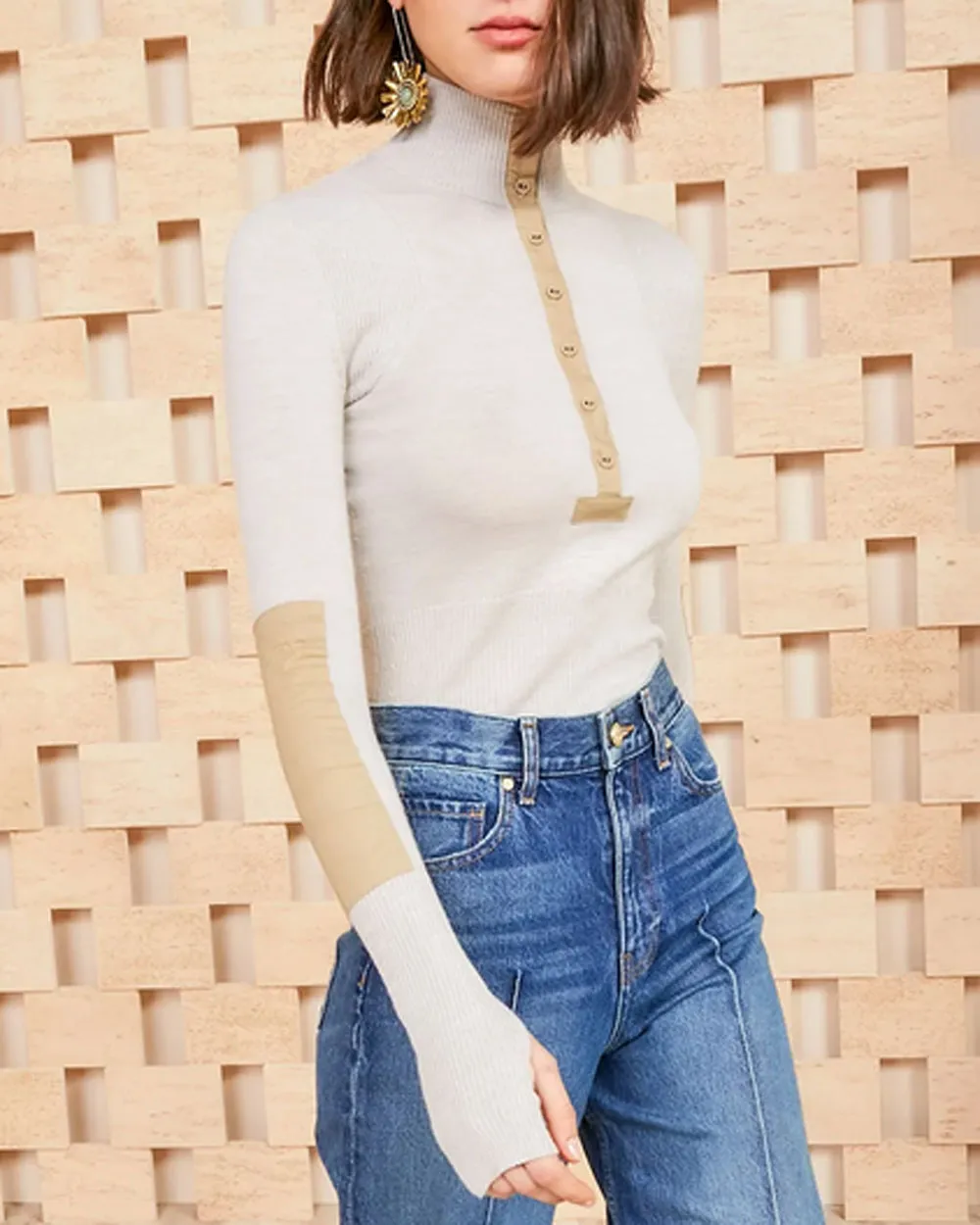 Chalk Quarter Button Drew Pullover