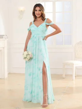 Cold Shoulder Empire Waist Max Dress with Slit Minty Cloud