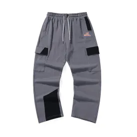 Color contrast patchwork letter print multi-pocket loose straight leg casual sweatpants