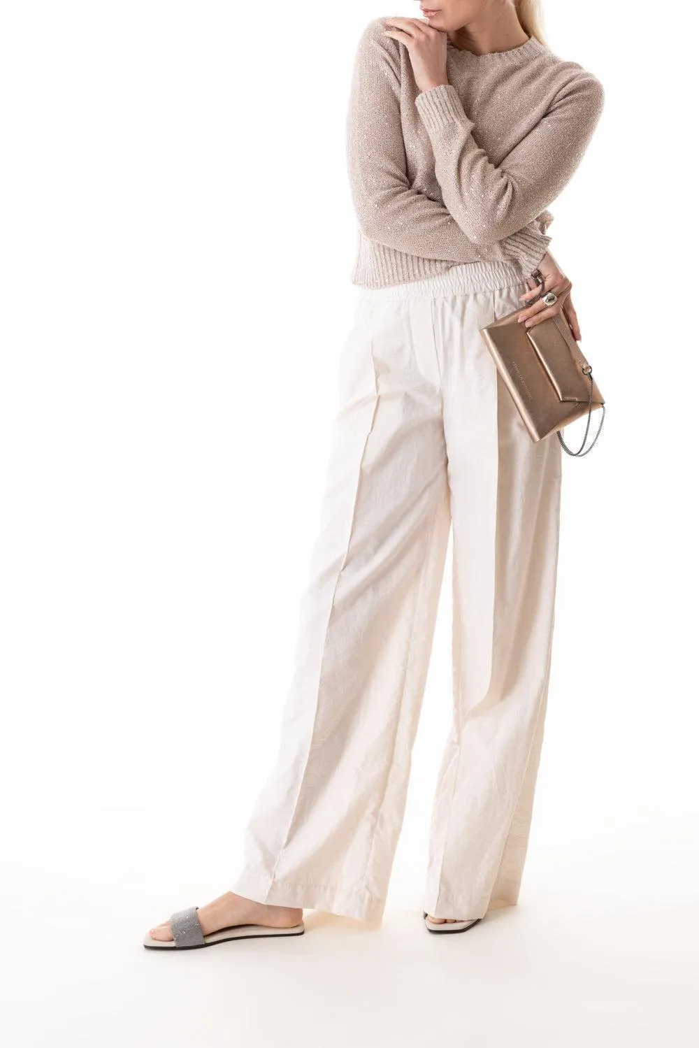 Crewneck Knit Pullover - Light Beige