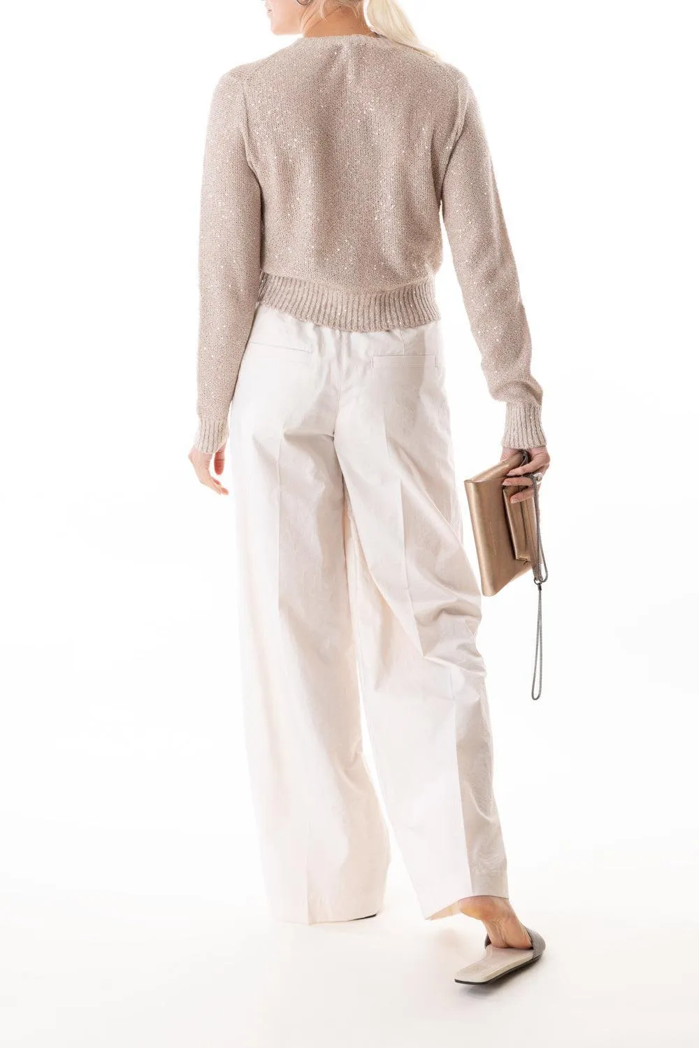 Crewneck Knit Pullover - Light Beige
