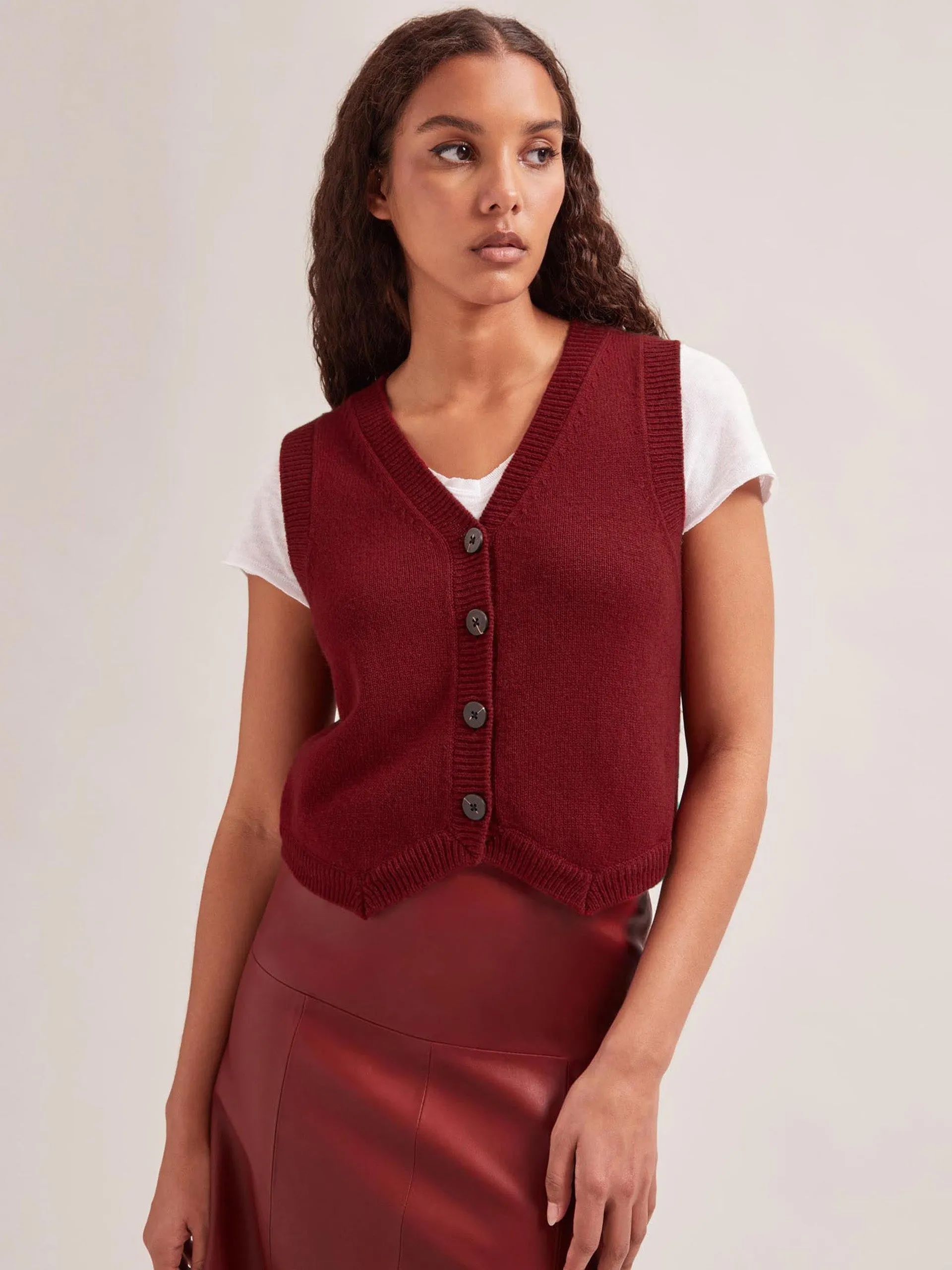 Dark red Wesley cashmere blend v neck waistcoat