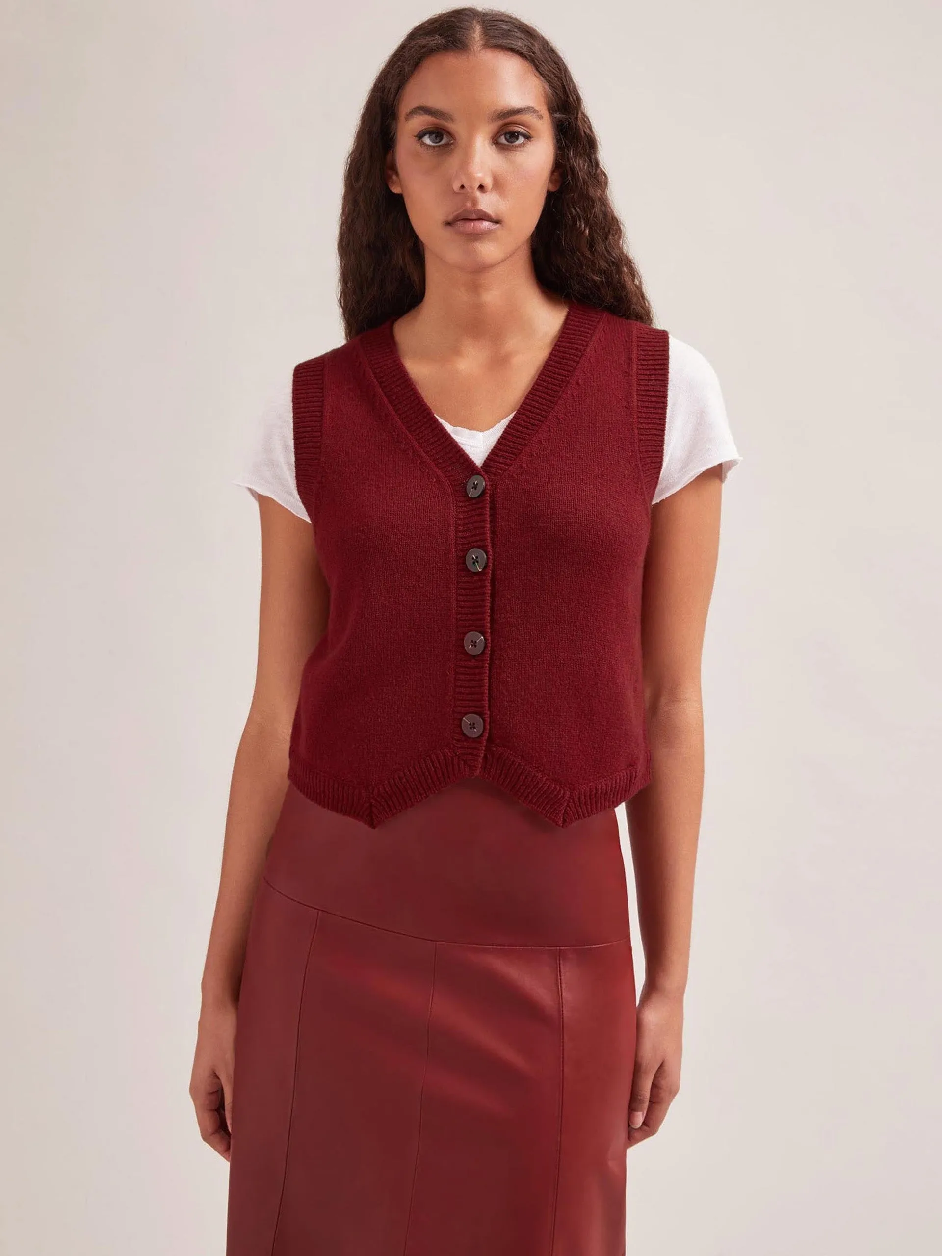 Dark red Wesley cashmere blend v neck waistcoat