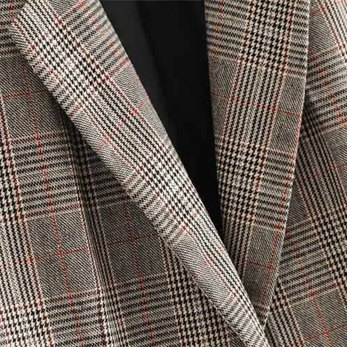 Designer One Button Tartan Plaid Womens Checked Blazer Jacket