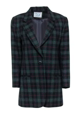 Doncaster - Dark Teal & Navy Plaid Buttoned Longline Blazer Sz 10