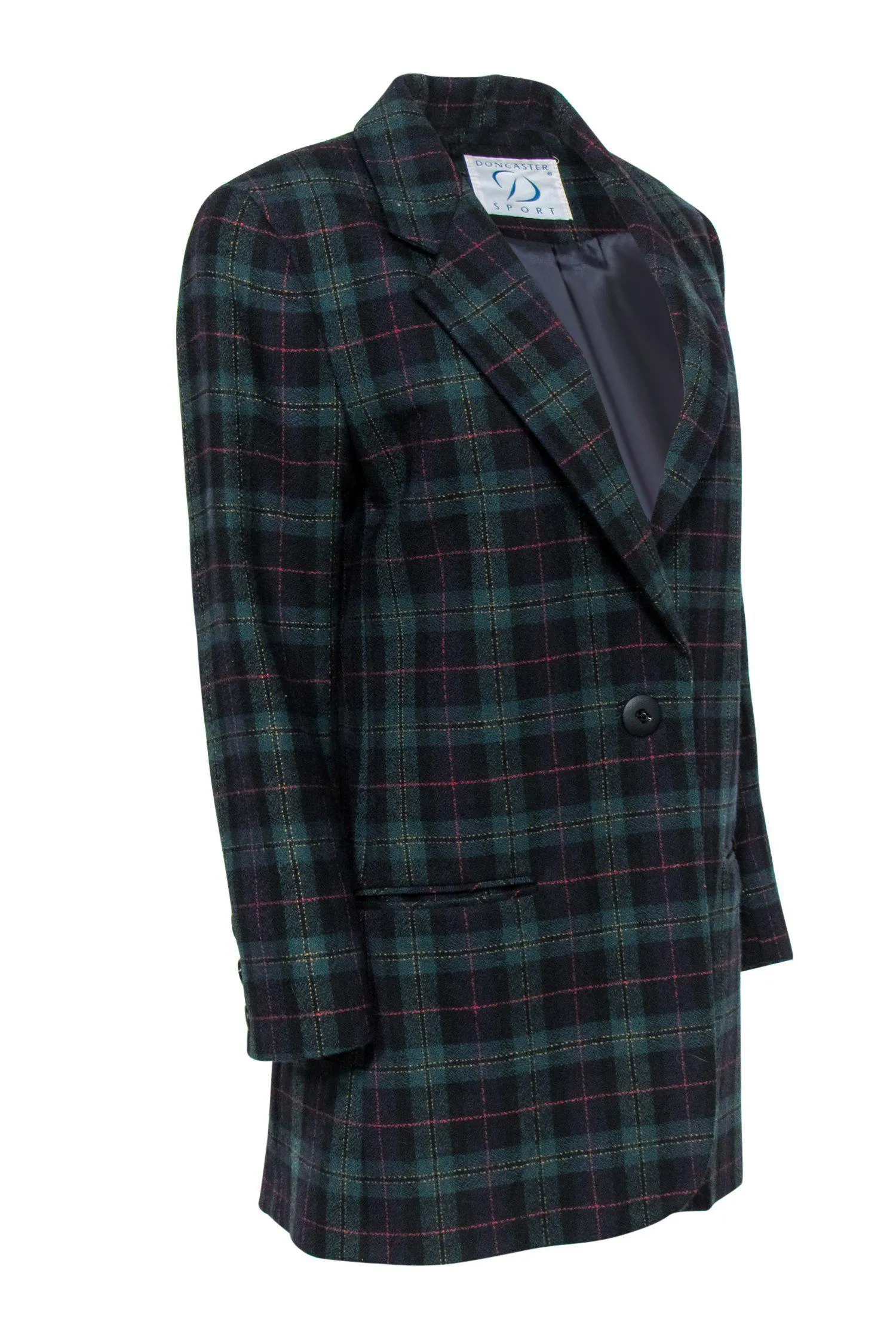 Doncaster - Dark Teal & Navy Plaid Buttoned Longline Blazer Sz 10